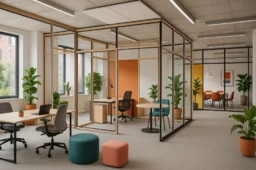Bureau modulable et moderne en Belgique avec espaces personnalisables, lumière naturelle et zones de collaboration