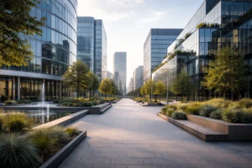 Quartier de bureaux moderne dans une grande ville belge.